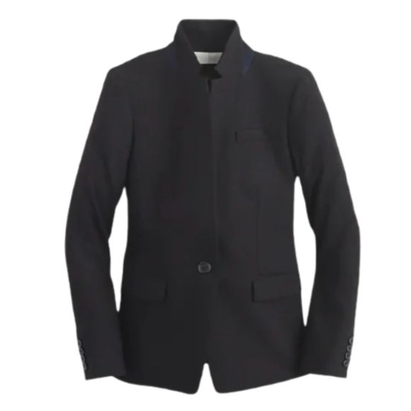 NWT JCrew Regent Blazer Jacket Womens 2 P Petite Black Wool Flannel B0327 NEW - Picture 1 of 14